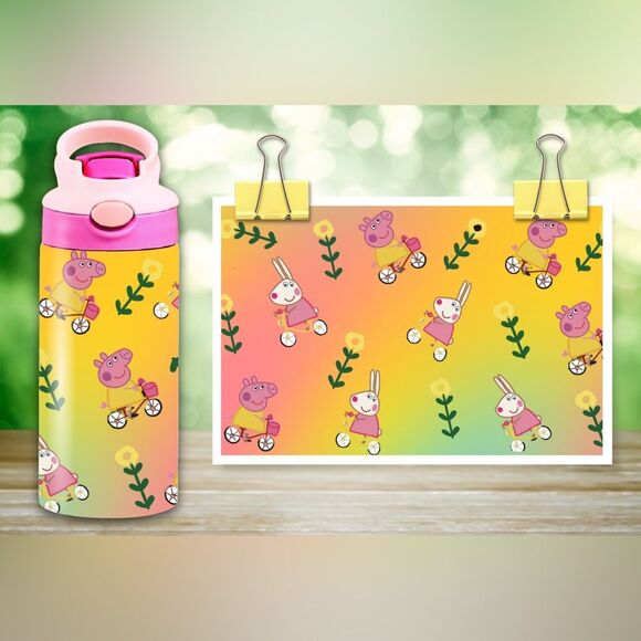 Peppa Pig Toddler Sublimation Reusable Tumbler with Straw,Sz 12 oz Pink, Yellow - Picture 1 of 7